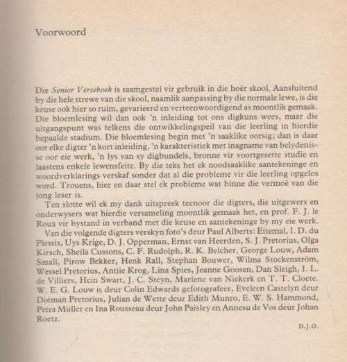 SENIOR VERSEBOEK - D J OPPERMAN (3 DE DRUK 1983)