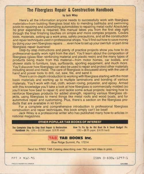 THE FIBERGLASS, REPAIR & CONSTRUCTION HANDBOOK - JACK WILEY (1982)