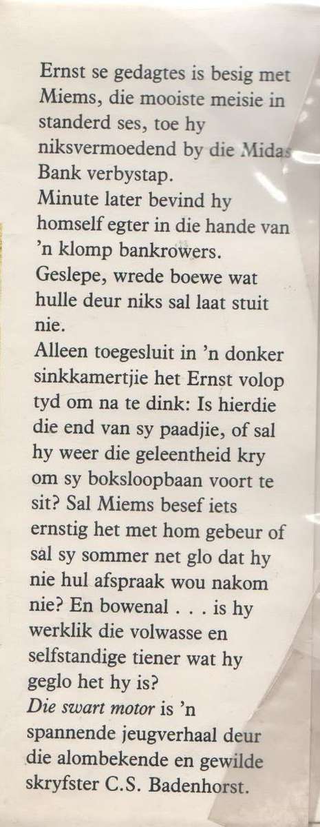 DIE SWART MOTOR - C S BADENHORST (1 STE UITGAWE 1987)