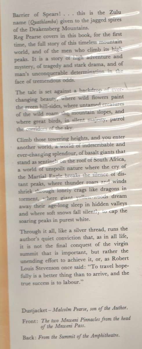 BARRIER OF SPEARS, DRAMA OF THE DRAKENSBERG - R O PEARSE (1973)