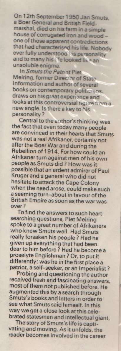 SMUTS, THE PATRIOT - PIET MEIRING (1 ST EDITION 1975)