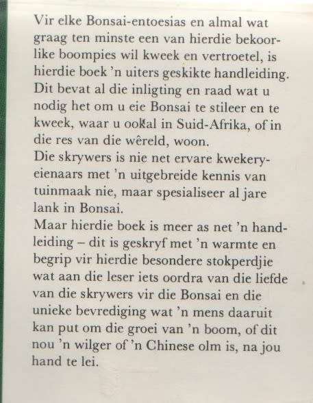DIE SUID-AFRIKAANSE BONSAI-BOEK - DOUG HALL & DON BLACK (1 STE UITGAWE 1977)