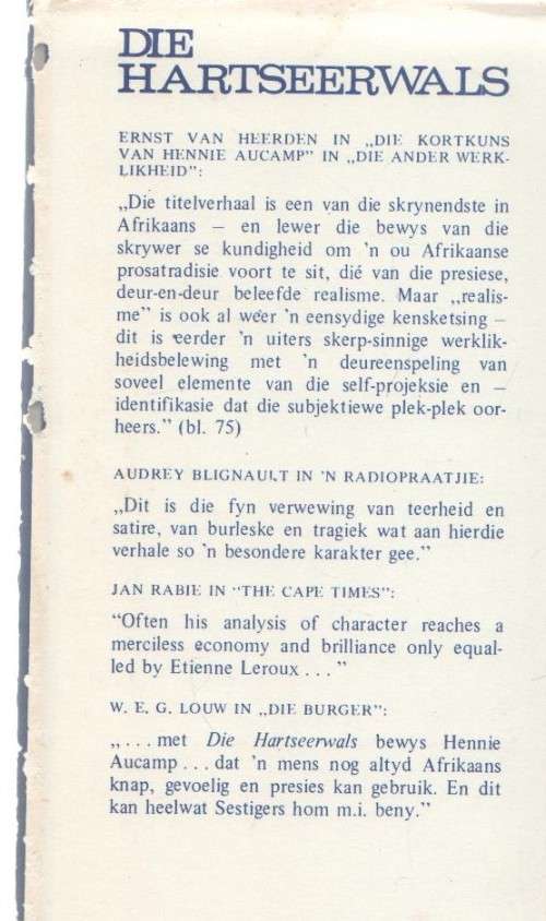 DIE HARTSEERWALS - HENNIE AUCAMP (1972)