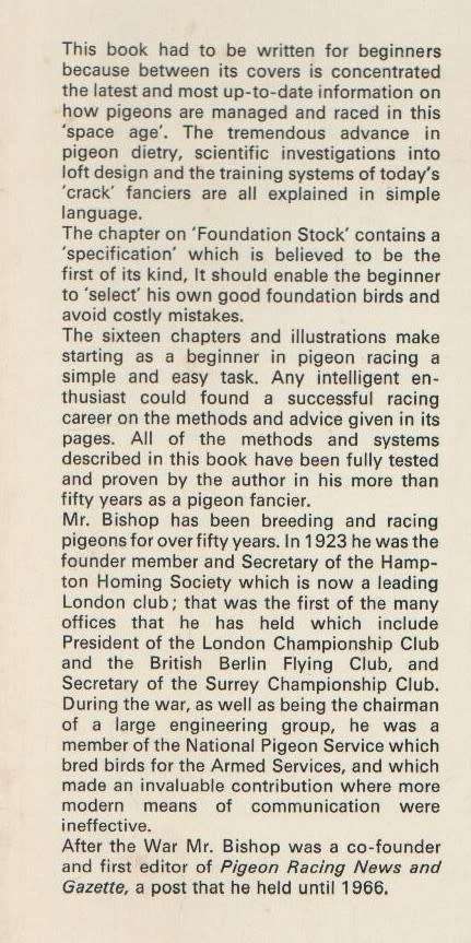 BEGINNER'S GUIDE TO PIGEON RACING - S W E BISHOP (1 ST PUBLISHED 1971)