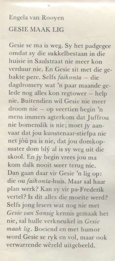 GESIE MAAK LIG - ENGELA VAN ROOYEN (1 STE UITGAWE 1979) JEUGVERHAAL