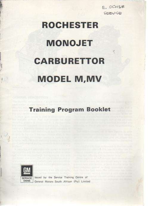 ROCHESTER MONOJET, CARBURETTOR MODEL M, MV - TRAINING PROGRAM BOOKLET (GM SERVICE/DIENS)