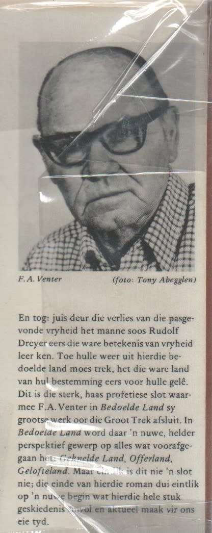 VIER LANDE BOEKE DEUR F A VENTER  , GELOFTELAND, GEKNELDE LAND, OFFERLAND, BEDOELDE LAND