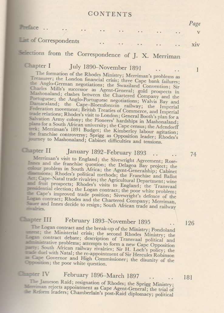 SELECTIONS FROM THE CORRESPONDENCE OF JOHN X MERRIMAN 1890 - 1898 - PHYLLIS LEWSEN (1963)VAN RIEBEEC