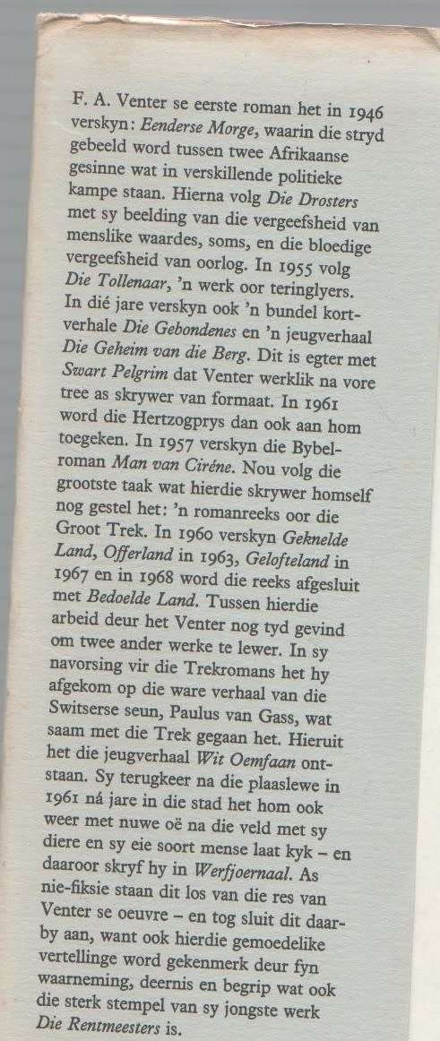 DIE RENTMEESTERS - F A VENTER (2 DE DRUK 1970)