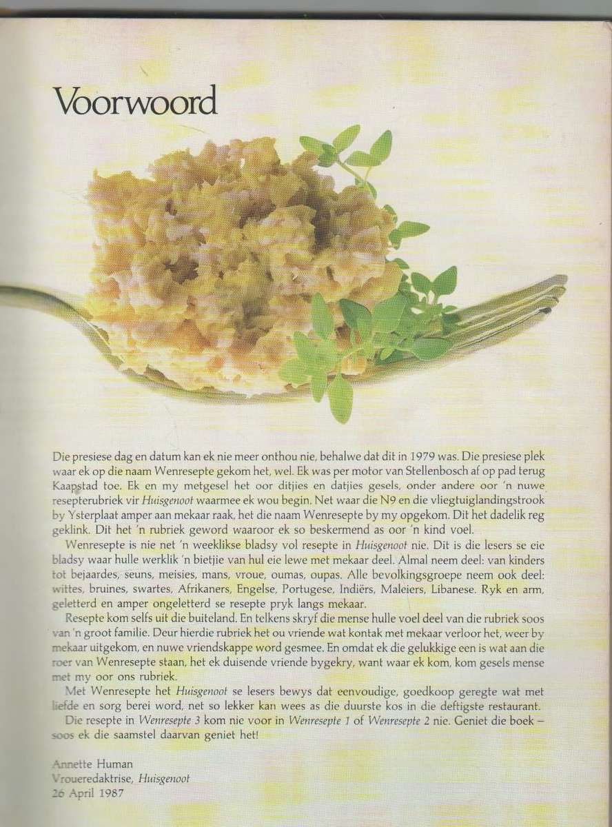 HUISGENOOT WENRESEPTE 3 - ANNETTE HUMAN (2 DE DRUK 1987)