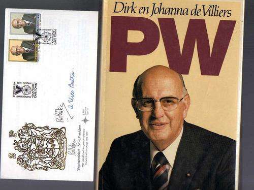 PW deur Dirk en Johanna de Villiers plus getekende Eerste Dag Koevert deur PW Botha en Elize Botha