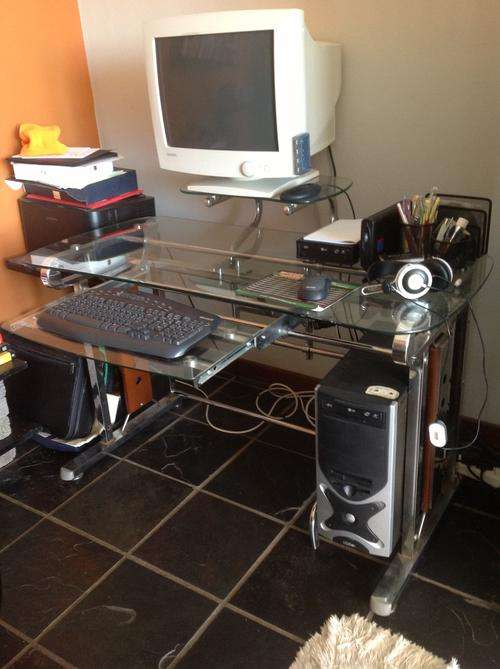 Glass & Metal Adjustable Computer Desk