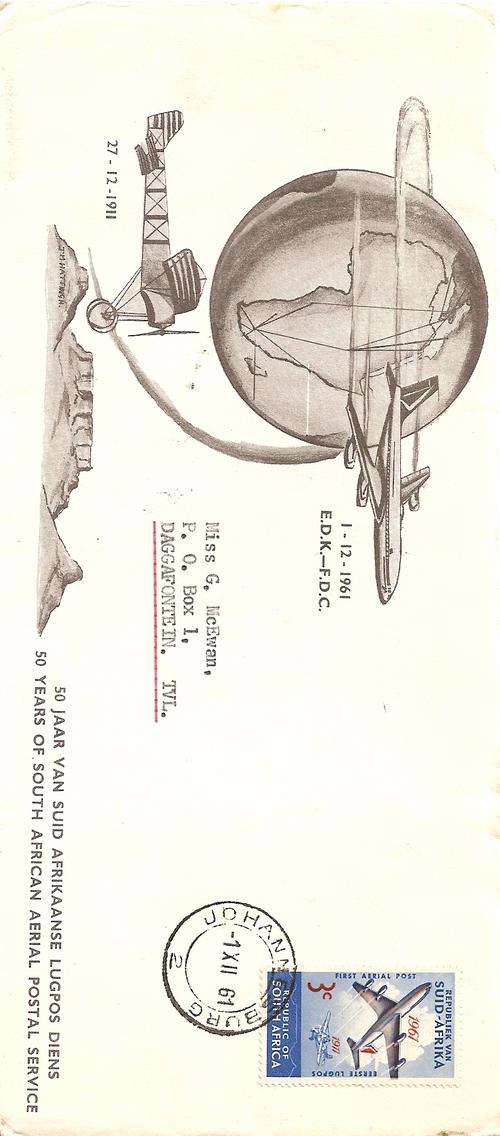 1961 First SA Flight set of 2 FDCs One with Kimberley cancellation and the other Johannesburg