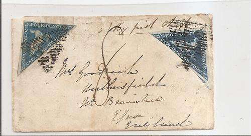 1855 Cover to England franked 4d Blue and 4d deep blue with 8d Rate marking being the correct