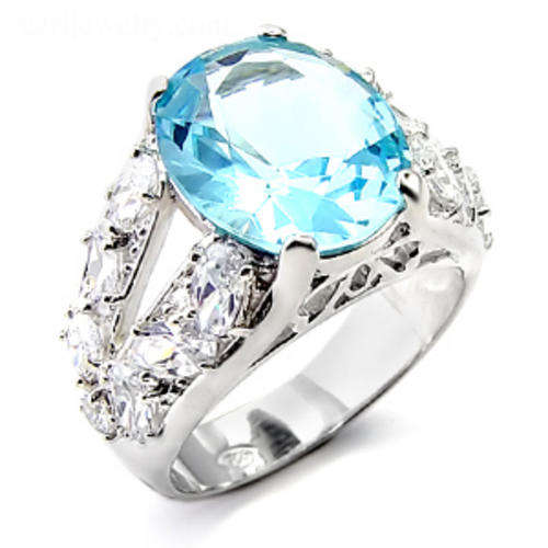 Rosette Auqamarine CZ Ring - Size 10