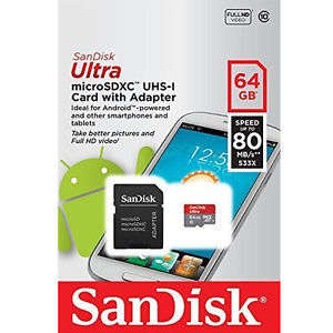 64 GB SanDisk Ultra MicroSDXC UHS-1 Card With Adapter - Speed up to 80 MB/s 533x