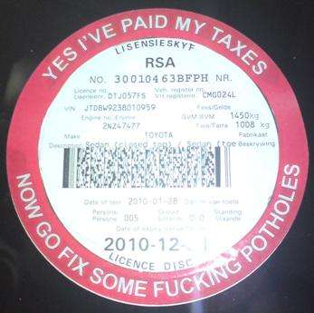 Unique License Disk Holder!! Take a stand against Potholes.
