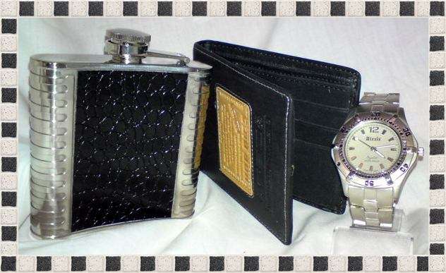 GIFT SET FOR HIM:  Wallet + Watch + Flask (Not to be missed) Starts at R1 !!!