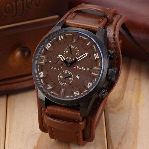 Fashion Curren Men Date Alloy Case Synthetic Leather Analog Quartz Sport Watch