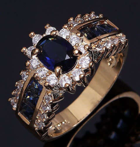 Fashion Jewelry Size 6-12 Women's Blue Sapphire Gold Filled Wedding Rings Gift