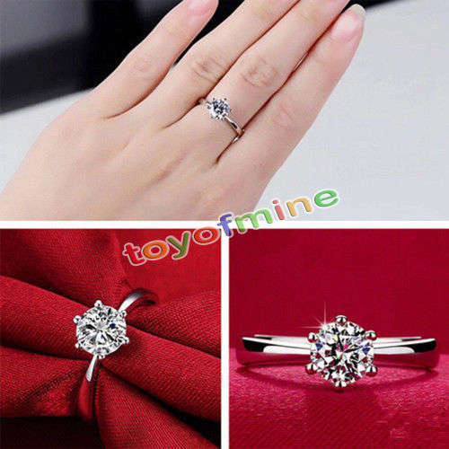 1ct Luxury Jewelry 925 Silver CZ Solitaire Band Women's Engagement Ring