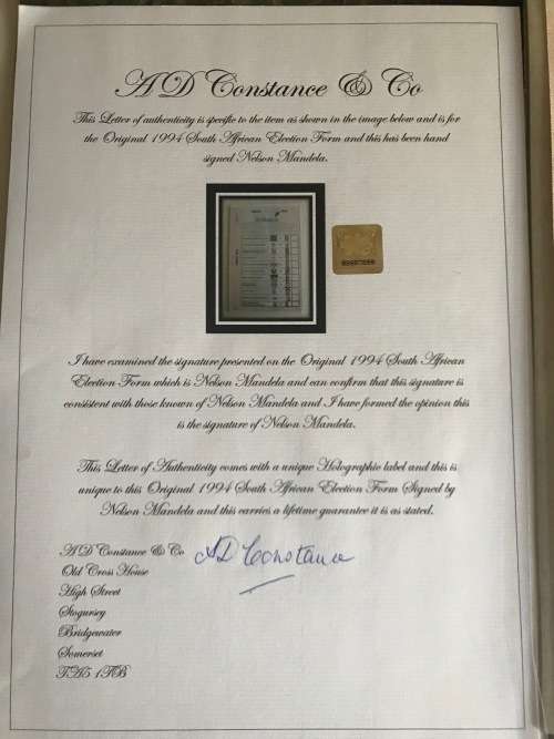 Nelson Mandela Signed 1994 Election Ballot with COA
