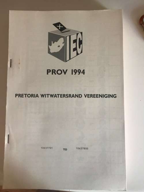 1994 Election Ballot PWV complete book with 100 Ballots(Separate IFP stickers included)