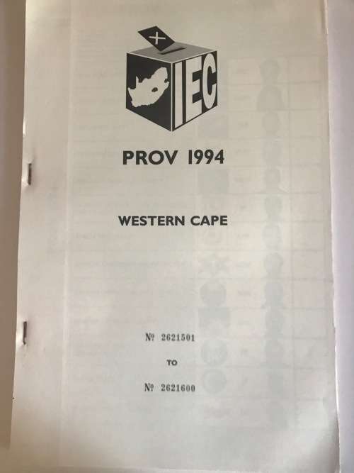 1994 Election Ballot WC complete book with 100 Ballots(Separate IFP stickers included)