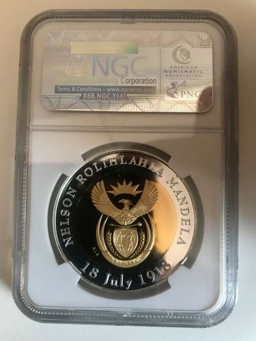 1/2 oz Gold 2008 S Africa Mandela 90th Birthday Bi-metallic(1/2oz Gold with Silver Outer) PF70 UC