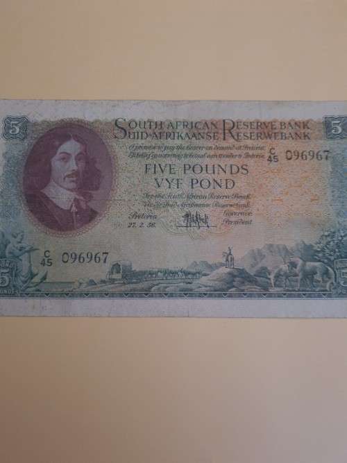 5 Pound Note 1956 prefix: C45  English Afrikaans .....Crazy R1 Start