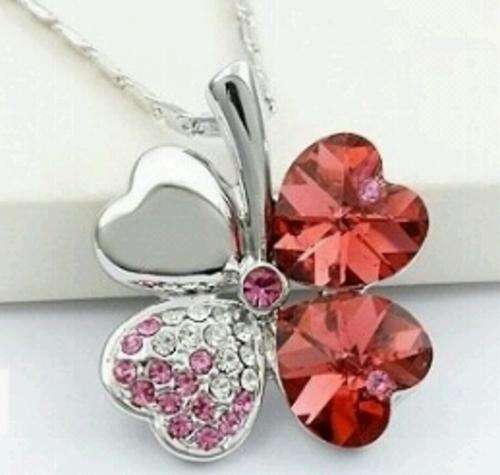 18K WHITE GOLD PLATED CZ RED NECKLACE