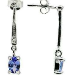GEORGEOUS 0.81 CT GENUINE TANZANITE & 2  PIECE DIAMOND PLATINUM OVER 0,925 SILVER EARINGS