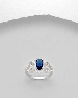 Stunning Solid Sterling Silver Blue Sapphire  Ring    size  7