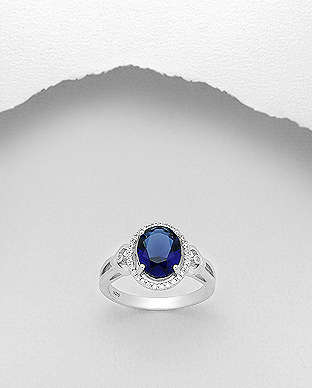 Blue Sapphire  Solid Sterling Silver Ring    Size 8