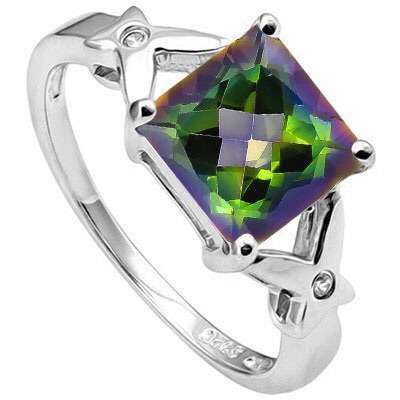 Lovely Mystic gemstone Sterling Silver Ring with Platinum Coat.    size 7