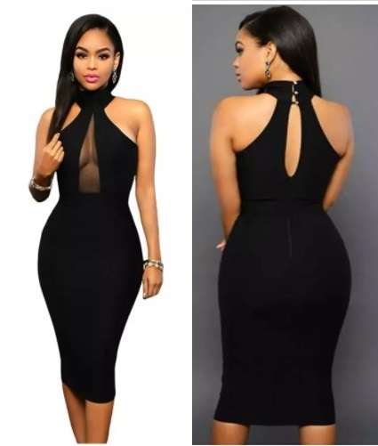 Sleeveless Midi Bodycon Mesh Dress Backless black S, M, L & XL