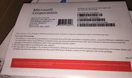 Windows Server 2012 Standard R2 DSP-OEI Pack  SEALED - Brand New
