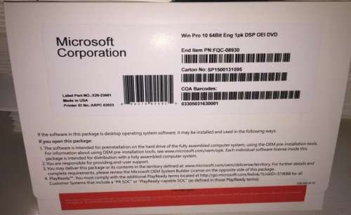 Windows 10 Professional DSP-OEI Pack  SEALED - Brand New