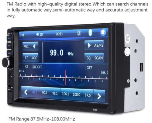 7"inch Touch Screen Stereo Bluetooth 12V 2 Din FM ISO Power Aux Input Auto MP5 Player SD US