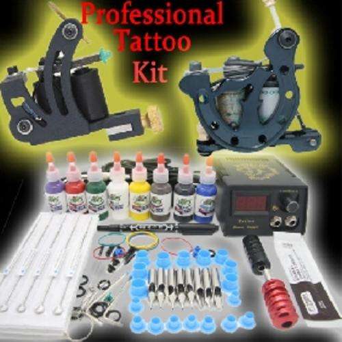 Professional Tattoo Kit - 2 High Quality Tattoo Machines Ink Needles Power and More