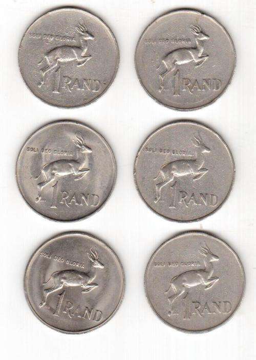 One Rand Coins. Four Presidents, and two crests. Condition very good. See scans for details