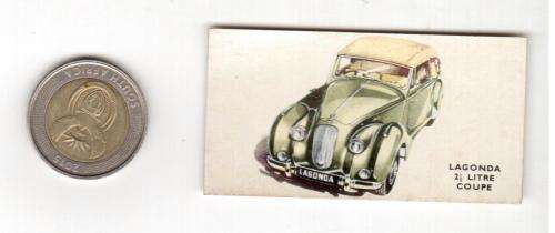 1949 Kelloggs Car Card Lagonda 2 1/2 Litre Coupe. No 18, condition good
