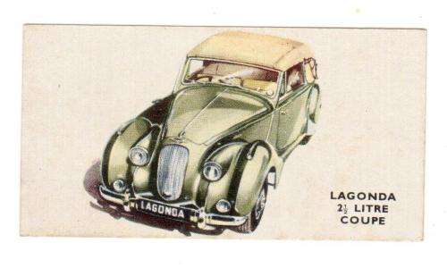1949 Kelloggs Car Card Lagonda 2 1/2 Litre Coupe. No 18, condition good