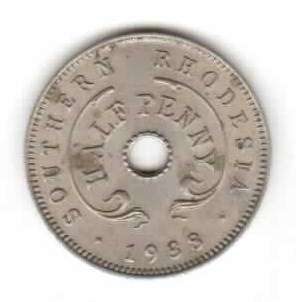 SOUTHERN RHODESIA HALF PENNY 1938, Condition as per scans