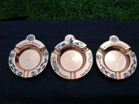 Rhodesian copper ashtrays x 3