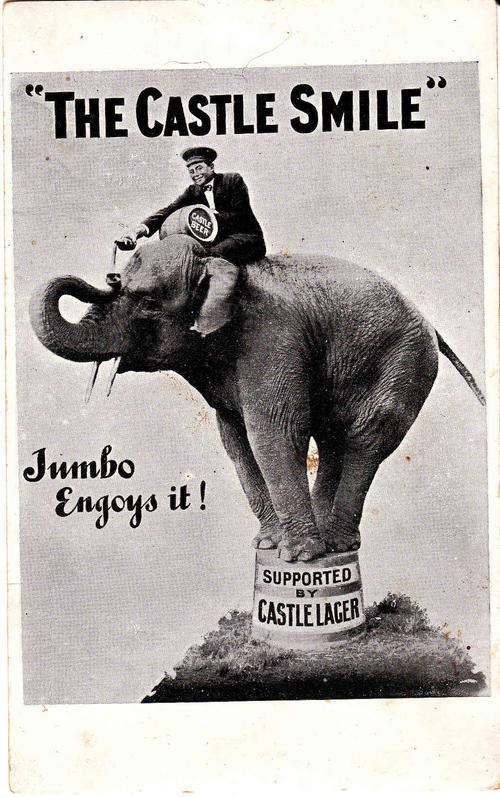 Old "Castle Lager" post card and stamps 1/2d Kings Head!!