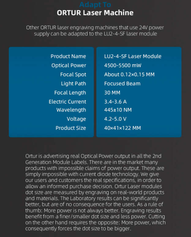 ORTUR/AUFERO LU2-4 SF Laser Module For AUFERO/LM2PRO