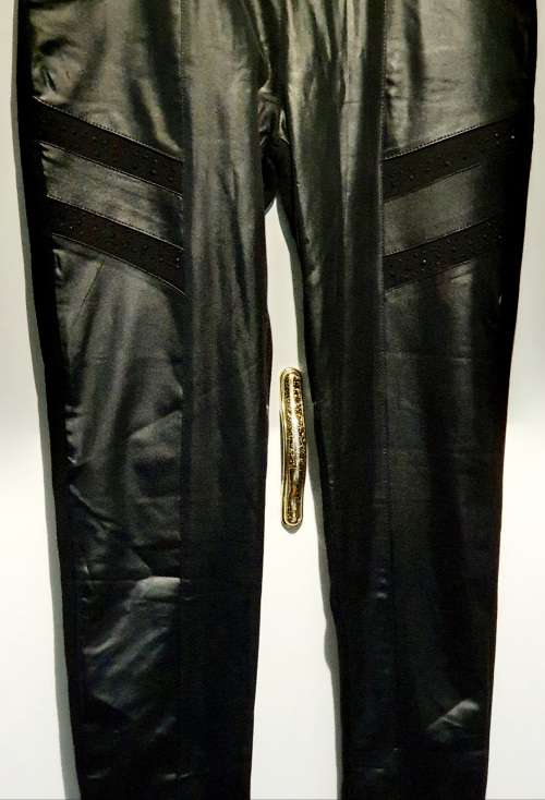 Black Leather Look Jeggings (S-M)