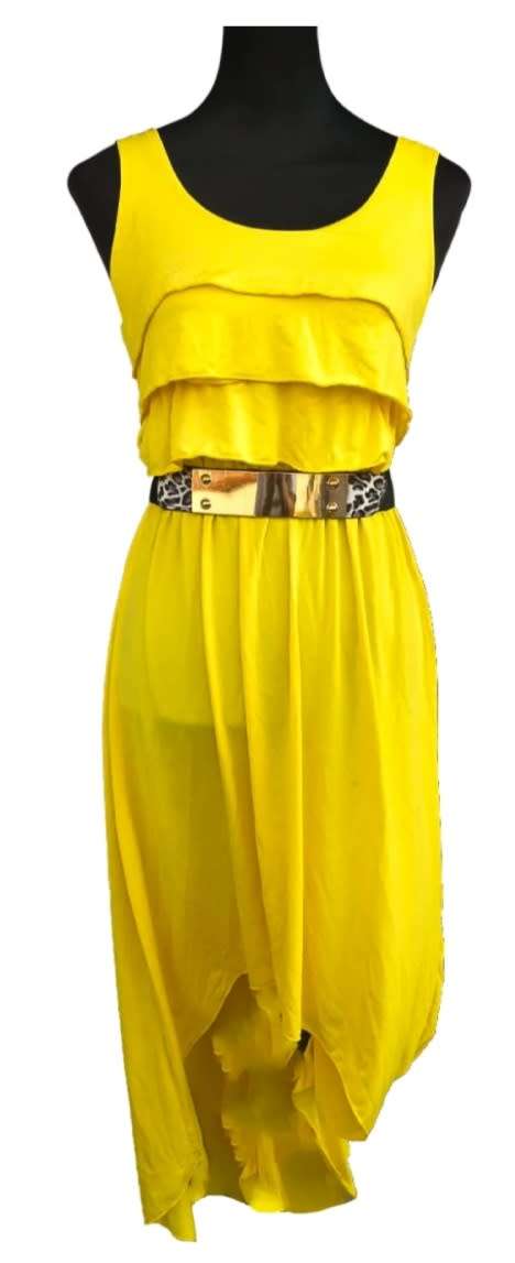 Yellow Cotton Dress with Belt (Size Medium)