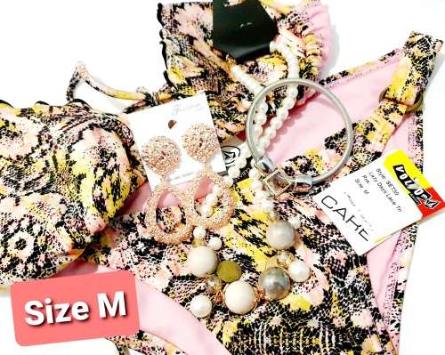 BEACH GLAM KIT Volcom Lazy Days 2pc Bikini Set with Fashion Jewellery  (Size M)